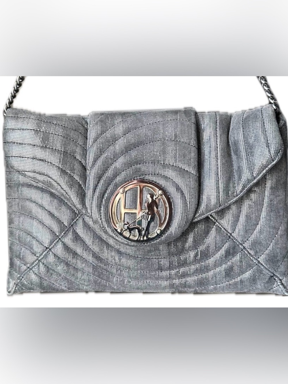 Rare Henri Bendel No. 7 Metallic Quilted Girl Dog Shoulder Bag